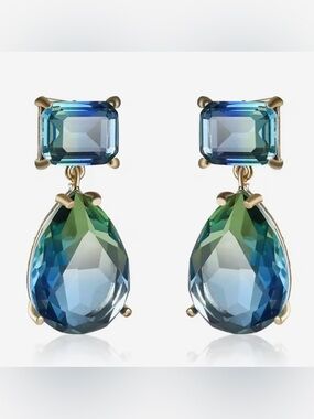 New Bold Silver and Blue-Green Tourmaline Stone Post Earrings